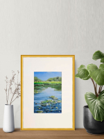 Картина авторская акварельная в паспарту 21х30 см на стену для интерьера "Щучья заводь"