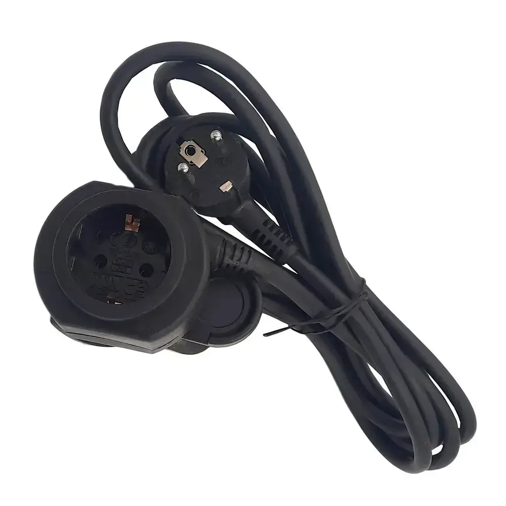 Удлинитель с прищепкой, длина шнура 3м., цвет черный