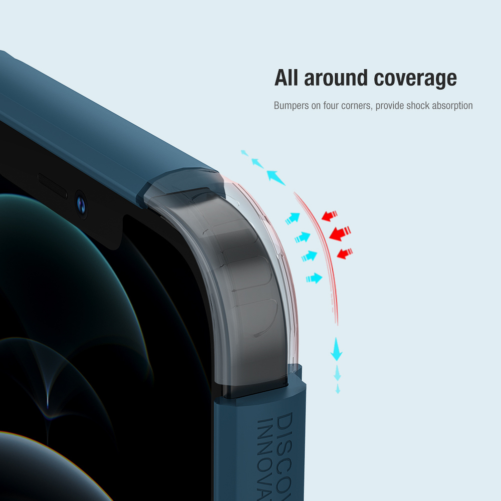 Усиленный противоударный чехол синего цвета от Nillkin для iPhone 14 и 13, серия Super Frosted Shield Pro