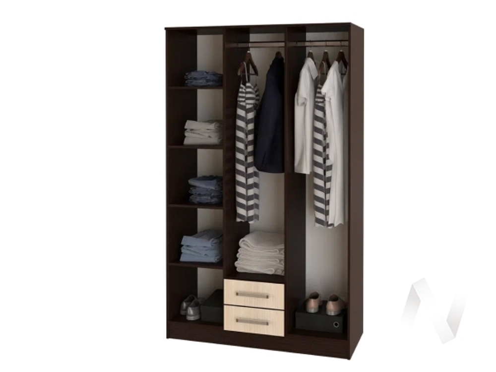 Шкаф для одежды 3-дверный (без зеркала) Спальня Фиеста (венге/дуб беленый)