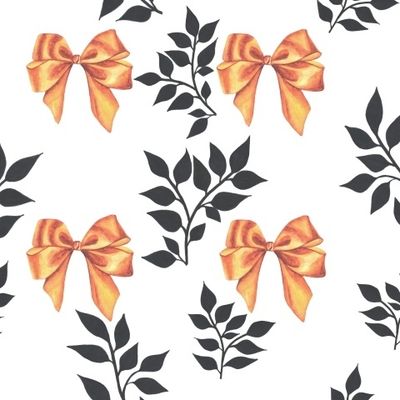 Золотые бантики на белом фоне с черными ветками