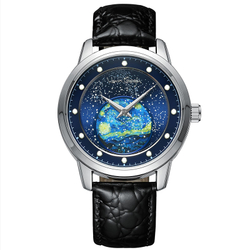 VAN GOGH Van Gogh Collection Starry Night Wrist Watch Quartz Movement Genuine Leather Fabric Strap Blue Dial