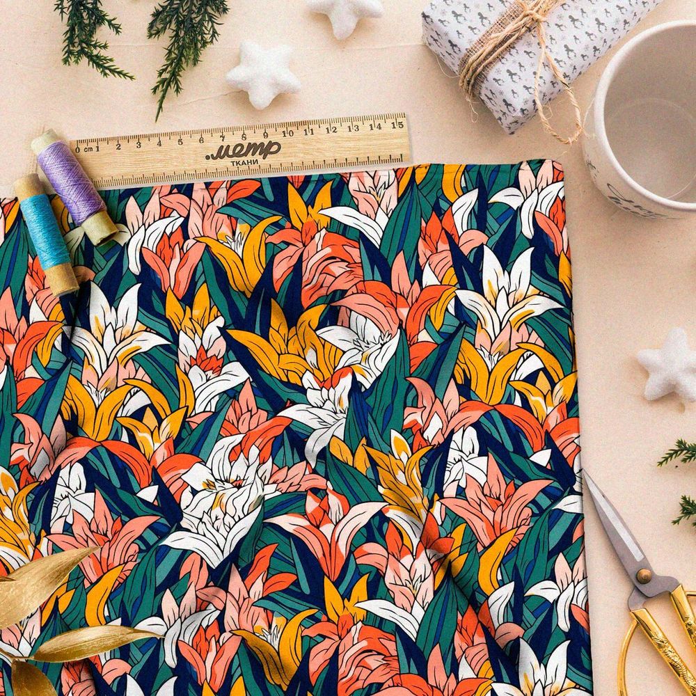 Ткань премиум дюспо волшебные цветочные волны