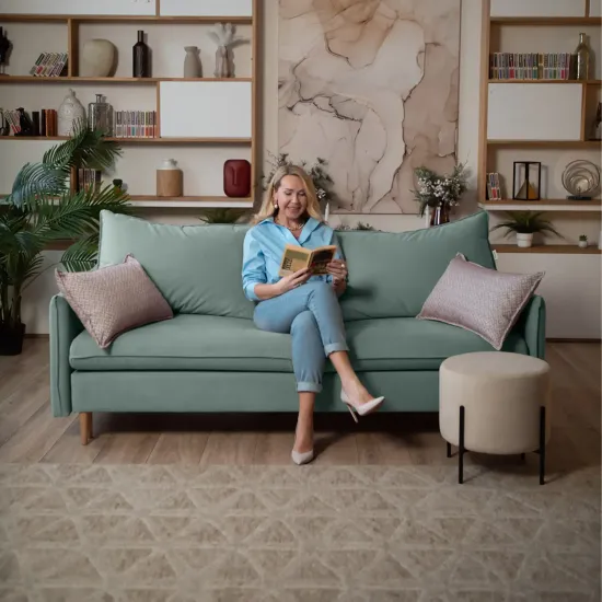 СКАНДИ Диван тканевый прямой мятный