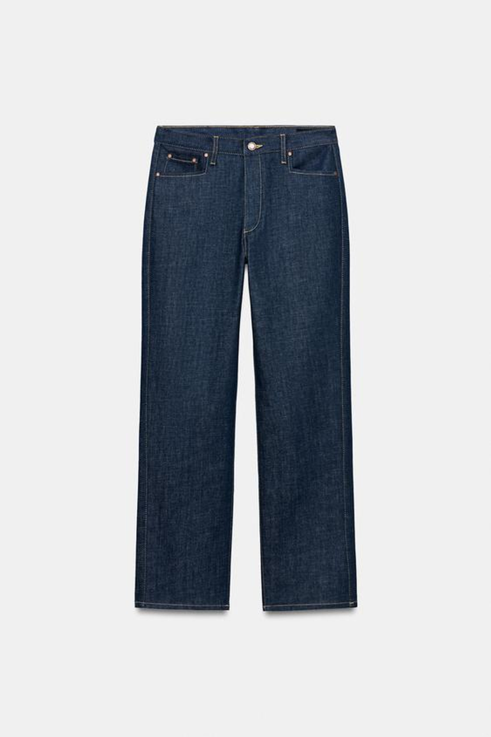 ZARA ДЖИНСЫ ПРЯМОГО КРОЯ С ВЫСОКОЙ ПОСАДКОЙ — ZW COLLECTION, СИНИЙ