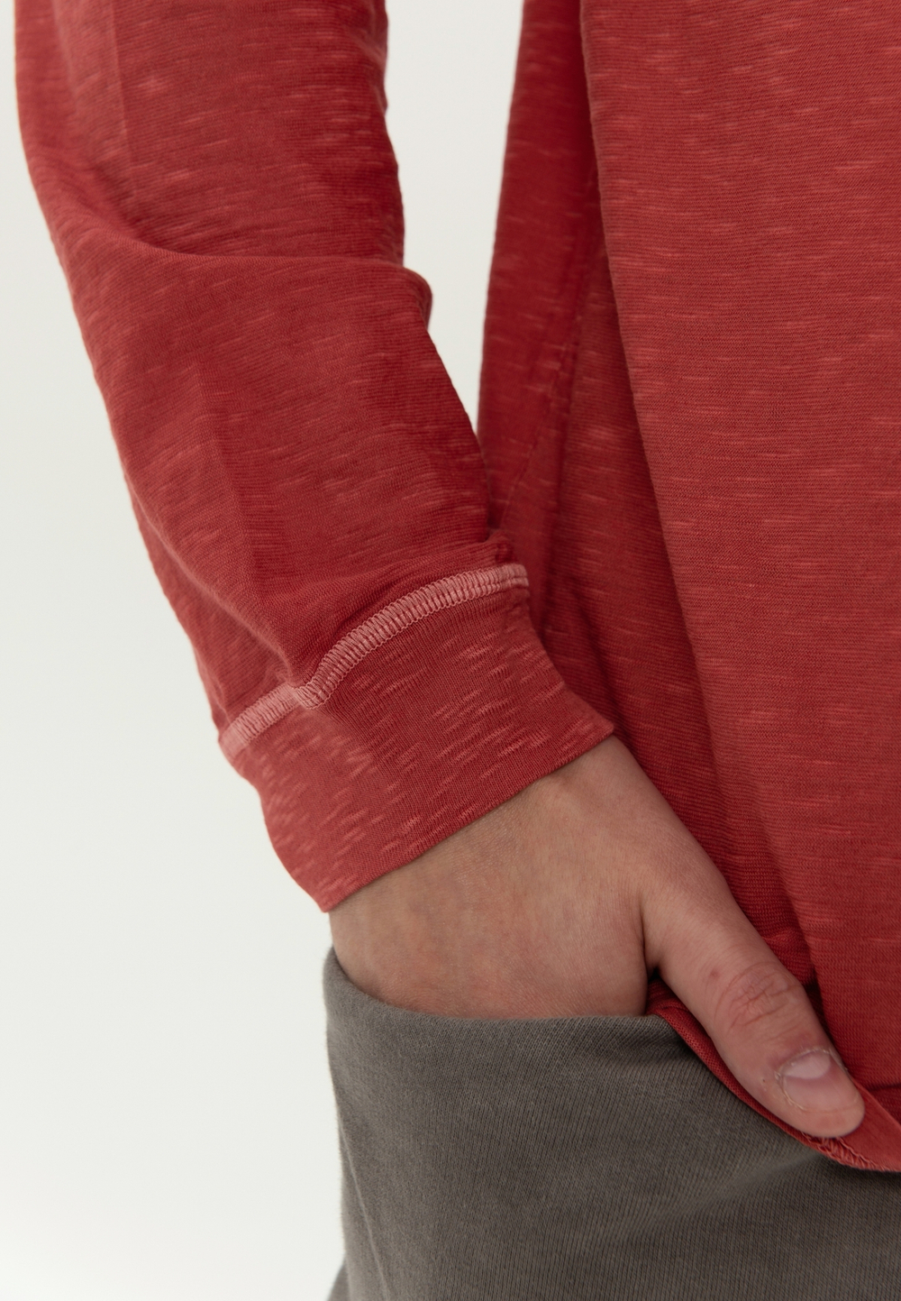 Лонгслив Bowery NYC однотонный Henley Slub DB Red