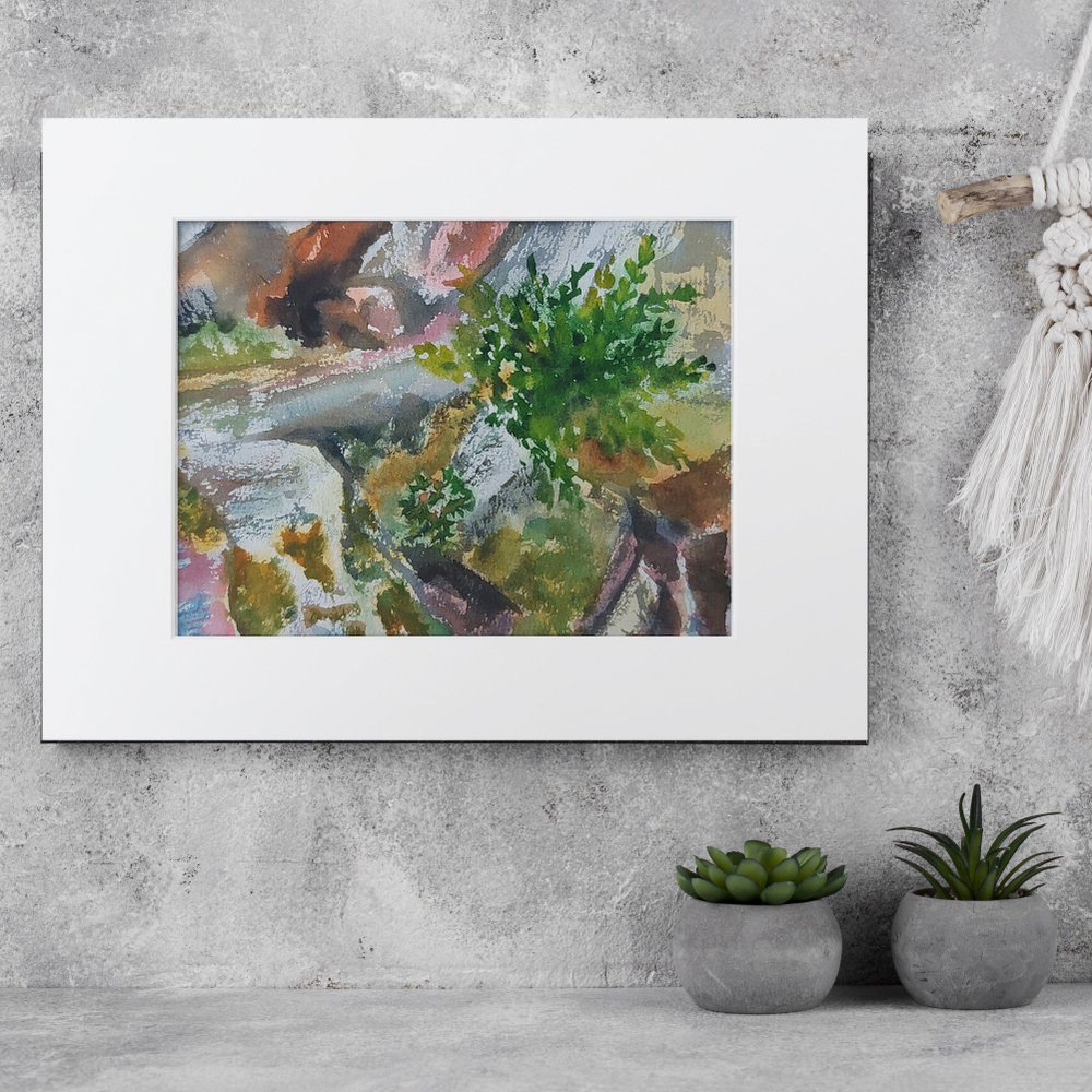 Картина авторская акварельная в паспарту 21х30 см на стену для интерьера "Берег Ладоги"