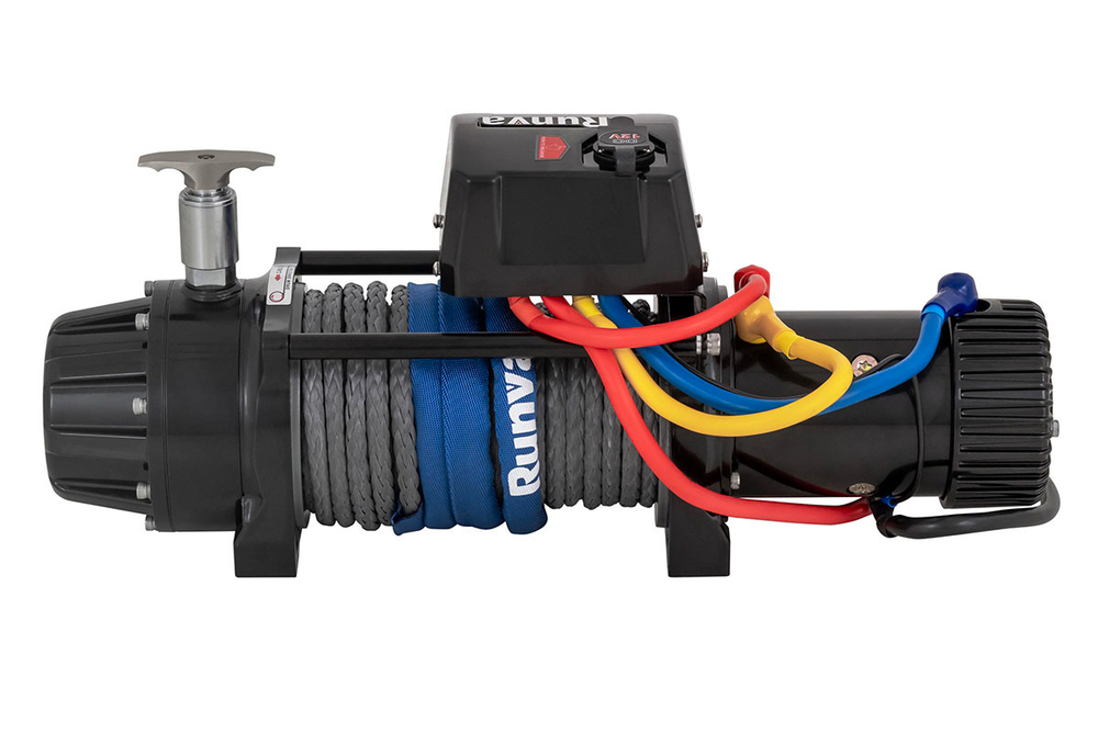 Лебёдка автомобильная электрическая 12V Runva 9500 lbs 4350 кг высокоскоростная, влагозащищенная, комбинированный роспуск, синтетический трос