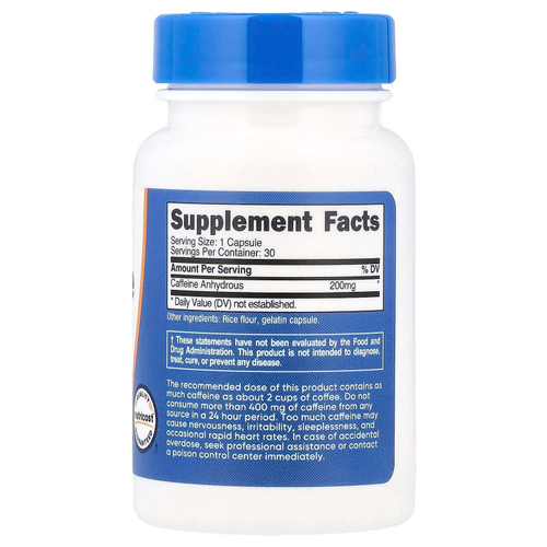 Nutricost, Кофеин, 200 мг, 30 капсул