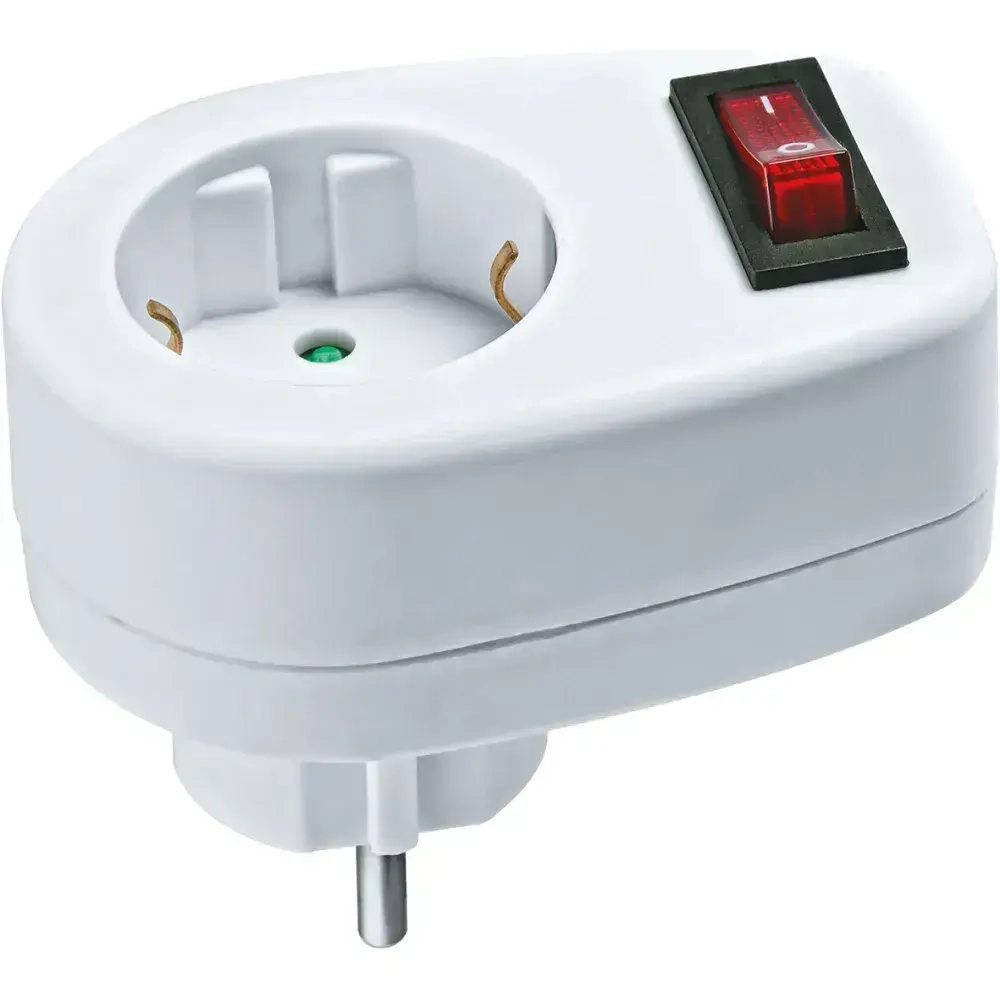 Переходник для розетки Navigator 94 669 NAD-1E-СS-WH, на 1 розетку, с выключателем
