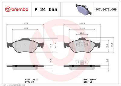 BREMBO - P24055-BRB - Brake Pad Set, disc brake