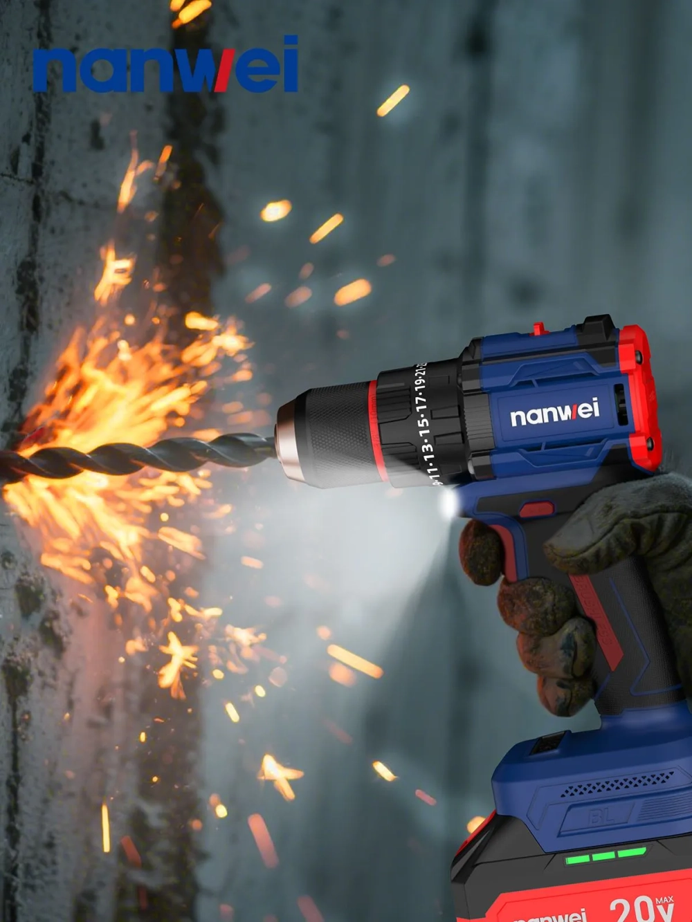 Аккумуляторный шуруповерт Nanwei NW-D8213C-4, 50 Нм, 20 В