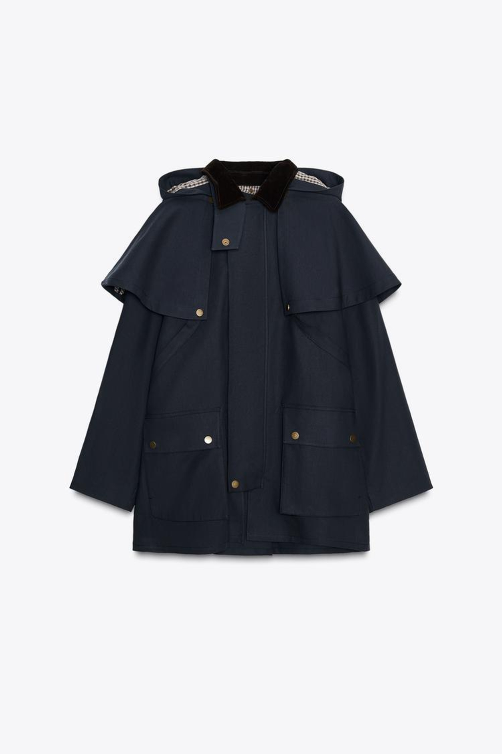 ZARA ТРЕНЧ С КАПЮШОНОМ И КОНТРАСТНЫМ ВОРОТНИКОМ — ZW COLLECTION, СИНИЙ