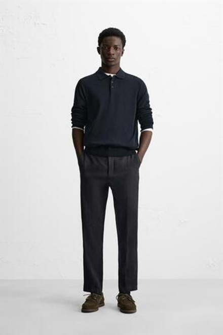 ZARA БРЮКИ ИЗ 100% ЛЬНА, МОРСКОЙ-СИНИЙ