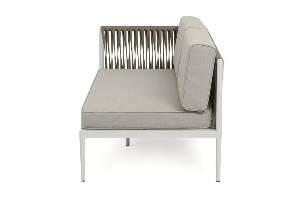 "Касабланка" правый модуль плетеный из роупа, каркас алюминий светло-серый (RAL7035) муар, роуп серо-коричневый 23мм, ткань бежевая 15052