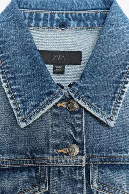 ZARA ДЖИНСОВАЯ КУРТКА С ИСКУССТВЕННЫМ МЕХОМ, ВЫЦВЕТШИЙ СИНИЙ