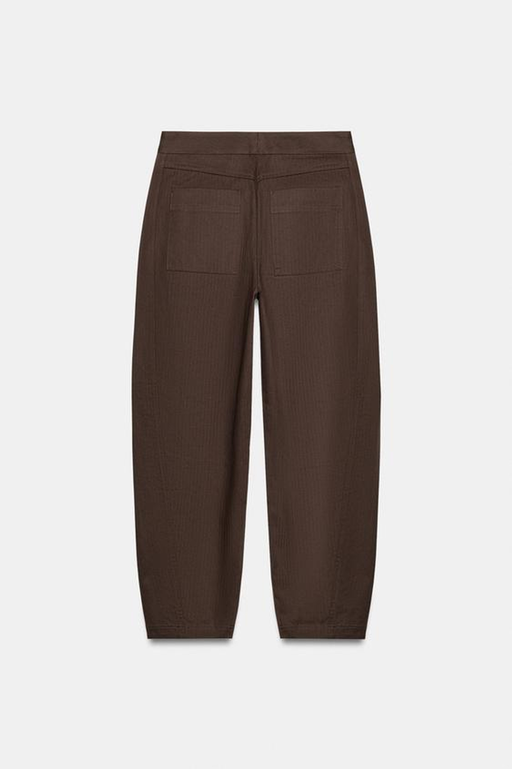 ZARA БРЮКИ BARREL В ЕЛОЧКУ, ТЕМНО-КОРИЧНЕВЫЙ