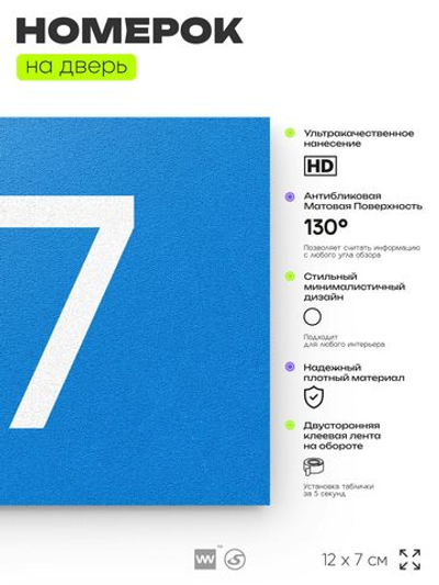 Номер на дверь квартиры 117, табличка на дверь для офиса, кабинета, аудитории, склада, голубой 120х70 мм, Айдентика Технолоджи