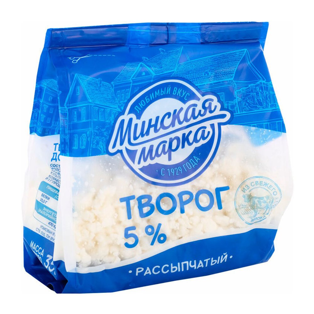 Творог Минская марка рассыпчатый 5% 350г пакет