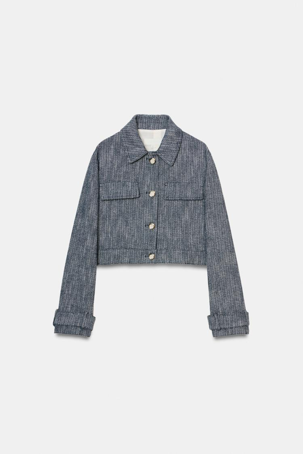 ZARA КОРОТКАЯ КУРТКА ИЗ РЕЛЬЕФНОЙ ТКАНИ, СИНИЙ/БЕЛЫЙ