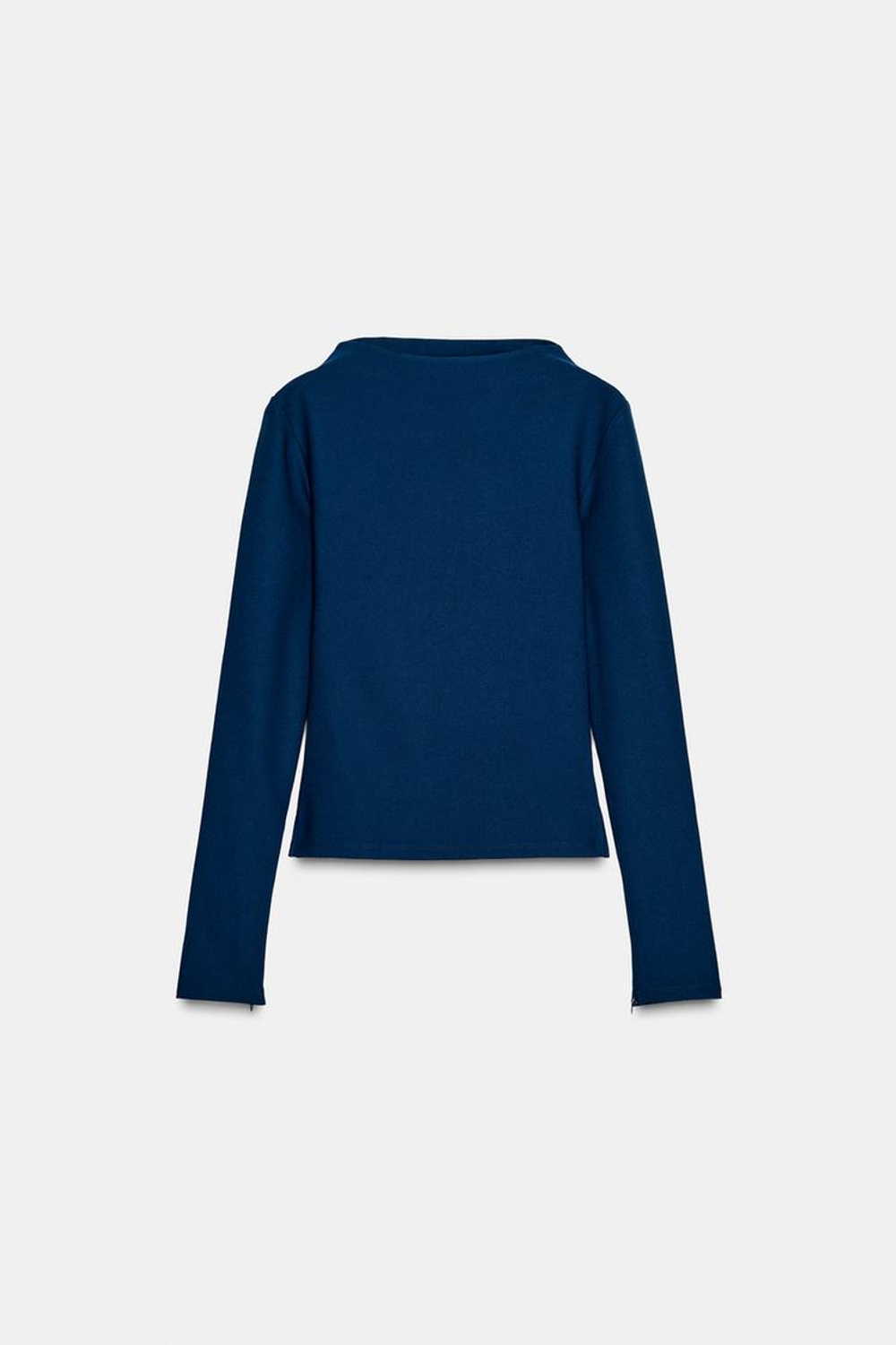 ZARA ФУТБОЛКА ИЗ КРЕПА С ВОРОТНИКОМ-СТОЙКОЙ, МОРСКОЙ СИНИЙ