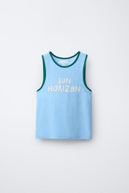 ZARA ФУТБОЛКА С ЭФФЕКТОМ МАХРОВОЙ ТКАНИ И НАДПИСЬЮ, ГОЛУБОЙ