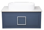 Тумба с раковиной LA FENICE Cubo Blu Grigio 100 синяя, столешница белая/ручка белая