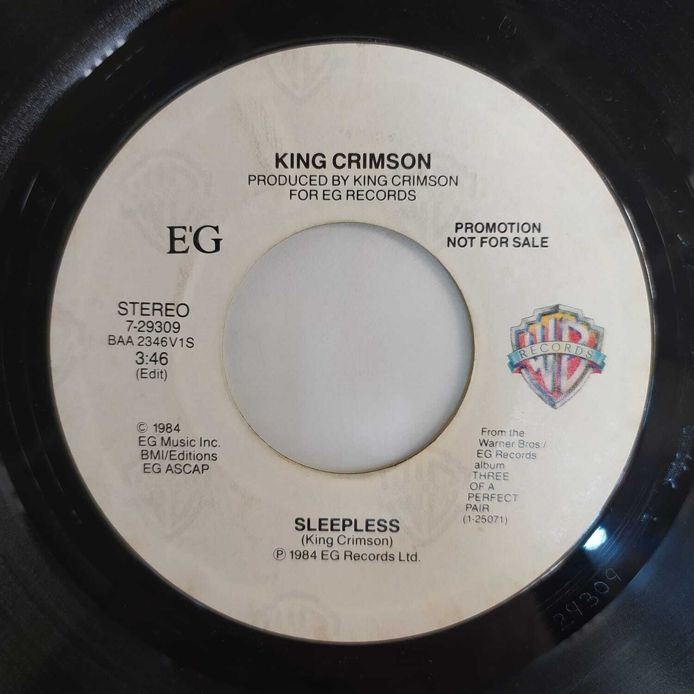 King Crimson - Sleepless (США 1984г.) 7", Single, Promo