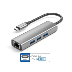 USB-хаб (концентратор) ORIENT JK-341N, Type-C разветвитель-сетевая карта USB 3.2 Gen1 (5 Гбит / c), порты: 3xUSB-A + RJ45 Gigabit Ethernet, RTL8153, 100 / 1000 Мбит / с, кабель USB Type-C, алюминиевый корпус, серебристый (33309)
