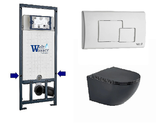 Унитаз подвесной WeltWasser WW MERZBACH 10000014151 с крышкой микролифт, безободковый, смыв торнадо, в комплекте с инсталяцией, черный матовый