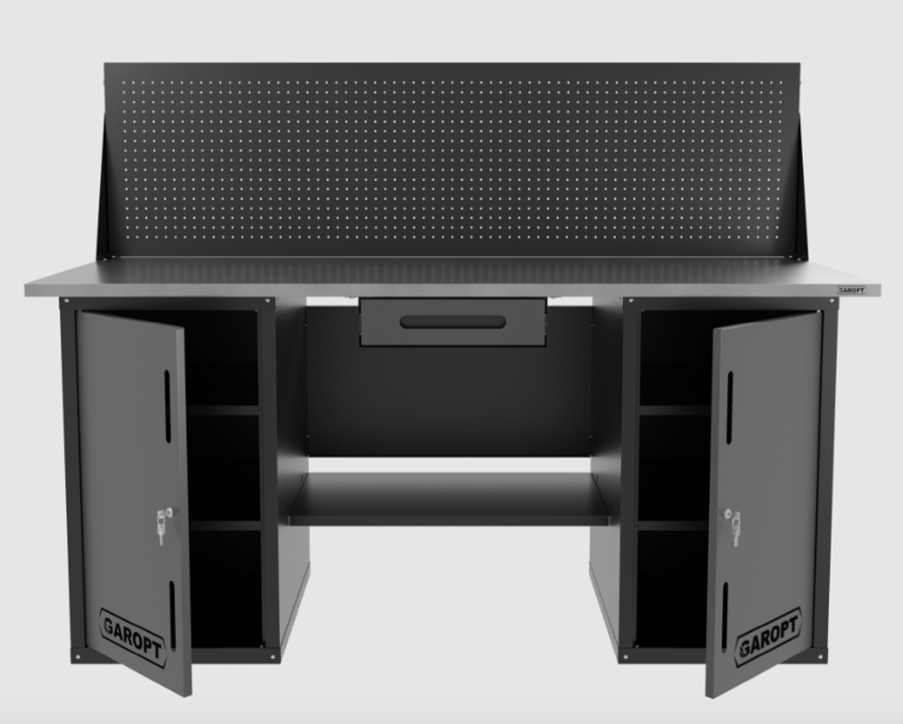 Верстак двухтумбовый с экраном и ящиком, серый 1800*700 Garopt, GT1800DDY1PP.grey