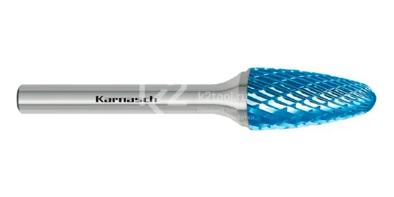 Борфреза твердосплавная Karnasch форма F (парабола с закругленной головкой), 3х6х3х38 мм, универсальная насечка HP-3, покрытие Blue-Tec, арт. 11.5051-007