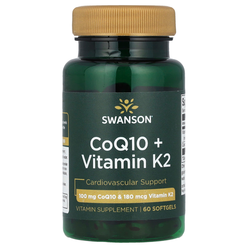 Swanson Vitamins, Коэнзим Q10 + витамин K2, 60 мягких таблеток