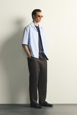 ZARA РУБАШКА RELAXED FIT С КОНТРАСТНЫМ КАНТОМ, НЕБЕСНО-ГОЛУБОЙ