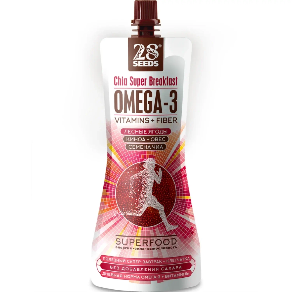 Супер-завтрак Чиа ОМЕГА-3 «Лесные ягоды» 220 г 28SEEDS — вид спереди упаковки