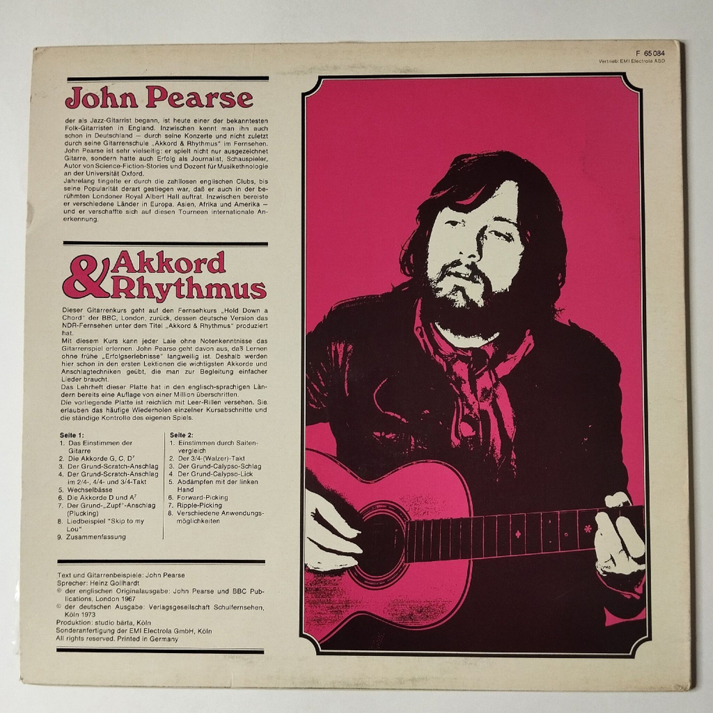 Винтажная виниловая пластинка LP John Pearse Akkord and Rhythmus Gitarrenschule Mit John Pearse (Fur Anfanger) (Germany 1974)