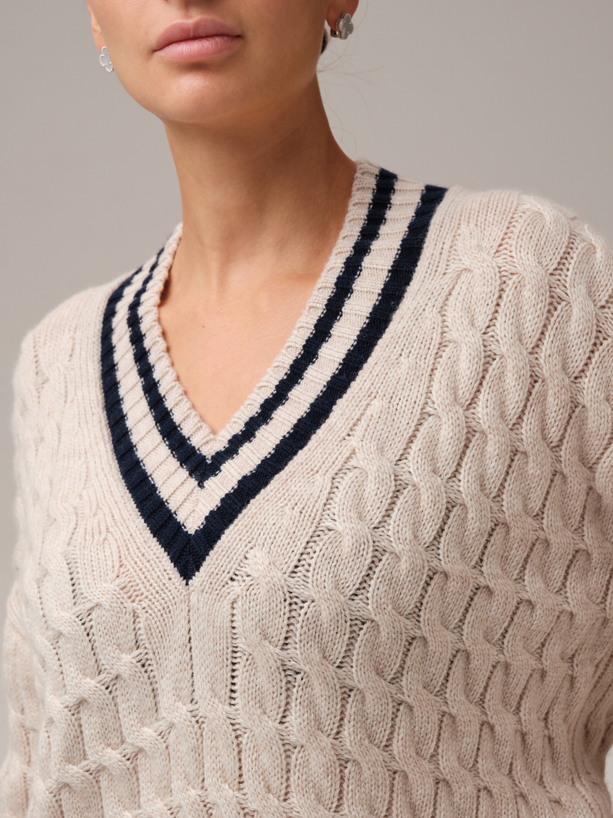 Джемпер женский с косами DBR J0556-8006, жемчужный