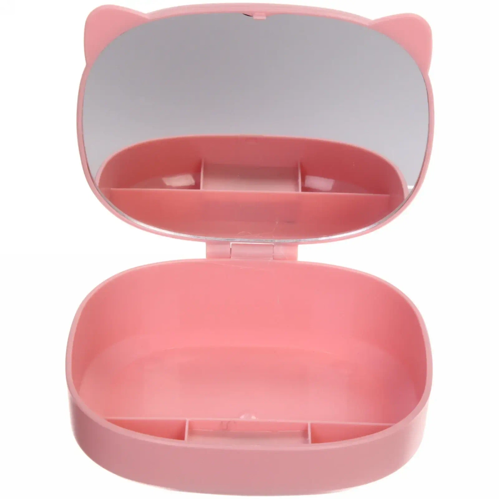 Зеркало настольное с органайзером для косметики «Beauty - Cat», цвет розовый, 17*13*6,5см