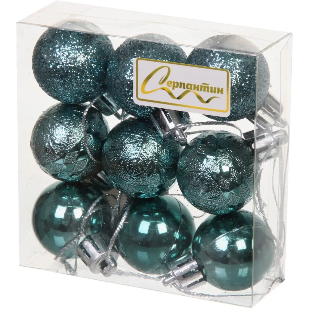 Новогодние шары 3 см (набор 9 шт) «Микс фактур», темный нефрит