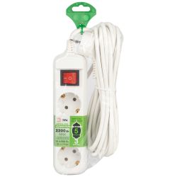 Удлинитель электрический ЭРА UDL-10-350-ES Greenline 3 розетки с заземлением с выключателем 5м ПВС 3x0.75мм2