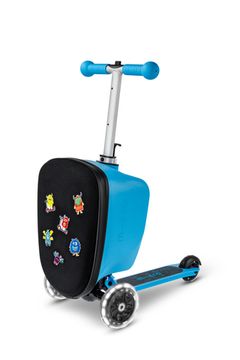 Чемокат Micro Luggage Junior LED синий с наклейками