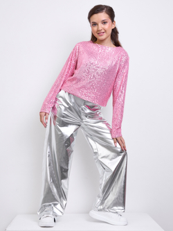 Костюм брючный праздничный с пайетками для девочки розовый