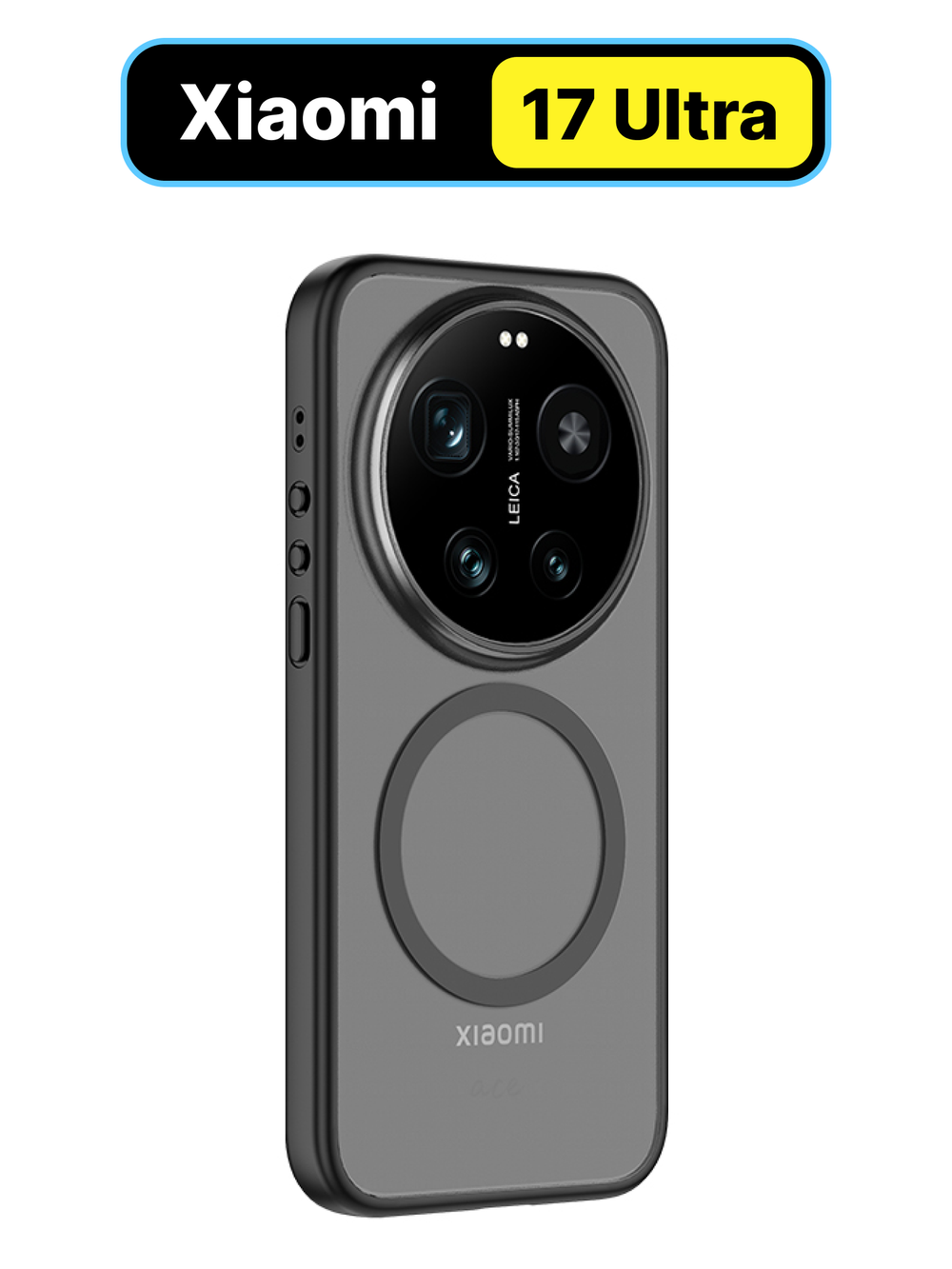 Чехол с Магсейф для Xiaomi 17 Ultra прозрачный матовый с черным бортом WLONS