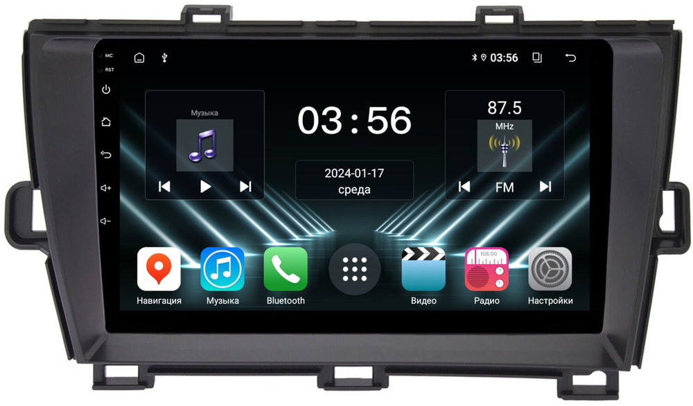 Магнитола для Toyota Prius 30 2009-2015 (левый руль, рамка черная) - FarCar DX3025M монитор 9" IPS на Android 13, 4+64Гб, CarPlay