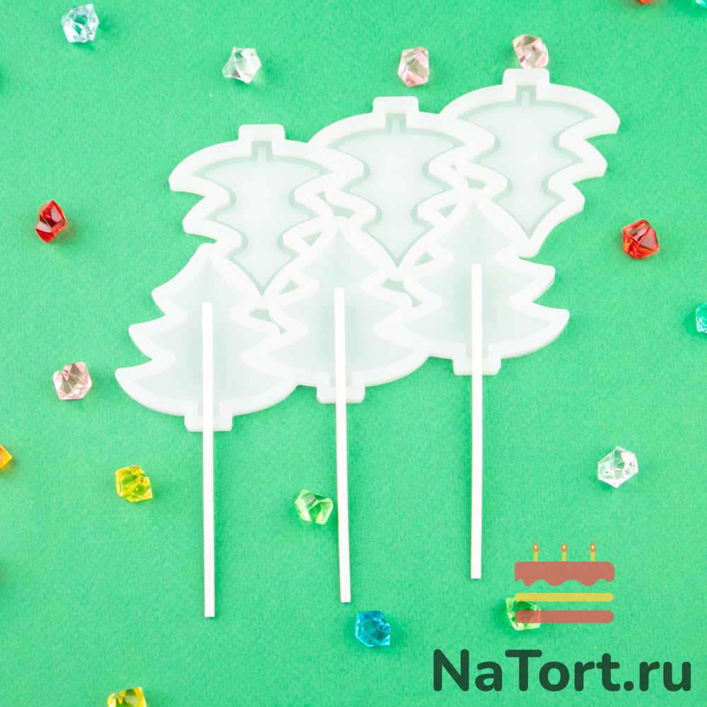 Силиконовая форма для леденцов «Елочки  погремушки 3 в 1»