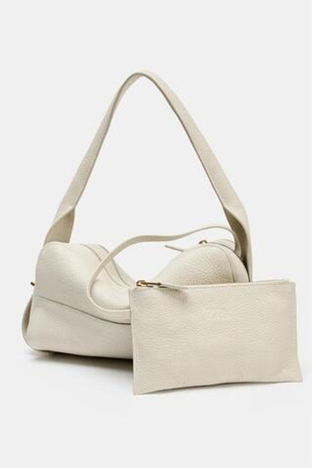 ZARA КОЖАНАЯ СУМКА С ПЛЕЧЕВЫМ РЕМНЕМ, ЭКРЮ