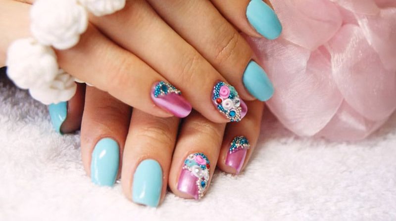 МК Букетик Роз. Дизайн ногтей гель-лаками Chrome effect, Морское настроение и 4D гелем Art line