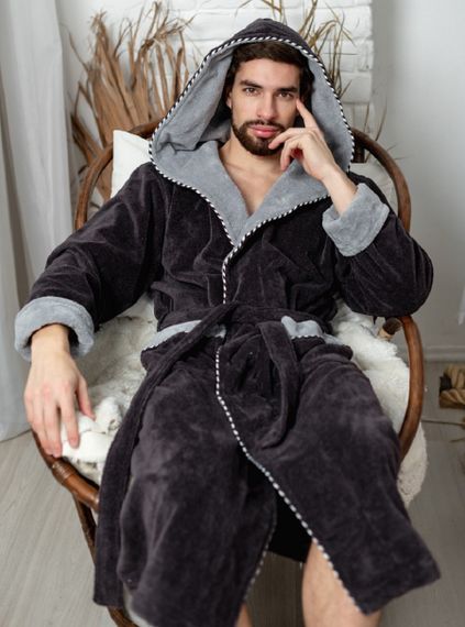 Махровый халат с капюшоном антрацитовый
