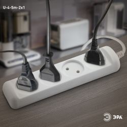 Удлинитель электрический ЭРА U-4-5m-2x1 без заземления 4 розетки 5м ПВС 2x1мм2 10А | Бытовые удлинители