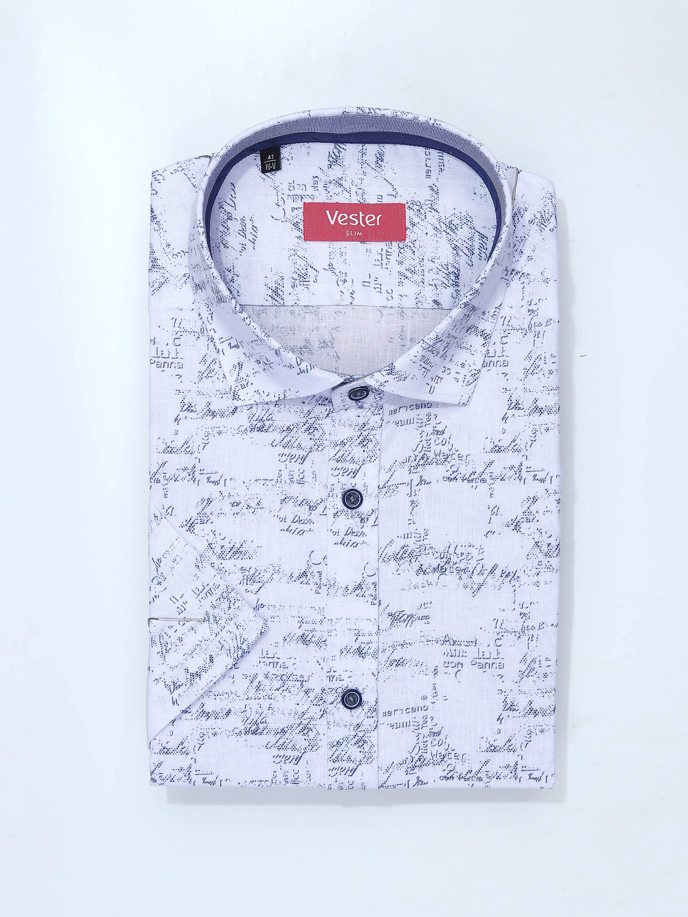 Сорочка мужская VESTER короткий рукав, газетный рисунок 76518 41